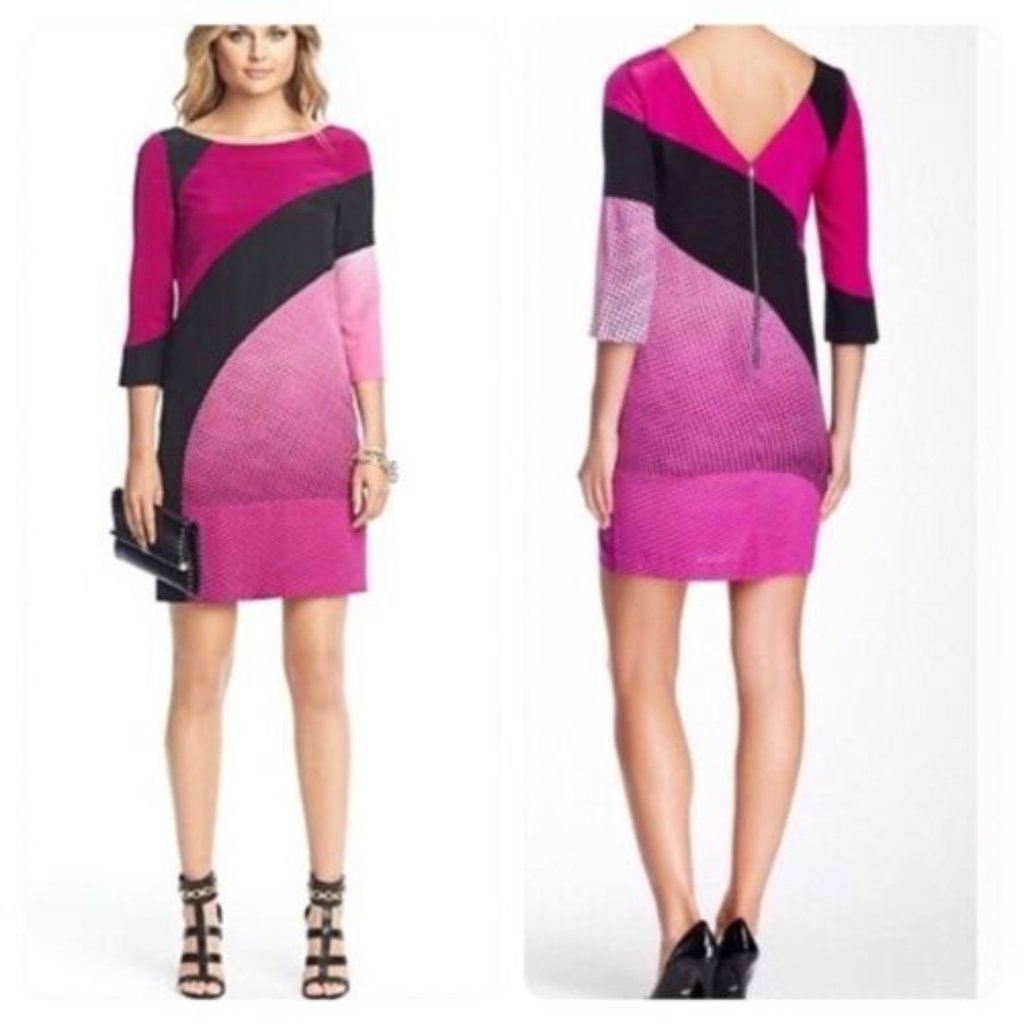 Dvf Diane Von Furstenberg Sienna Printed Silk Dress Speckle Wave Pink Black